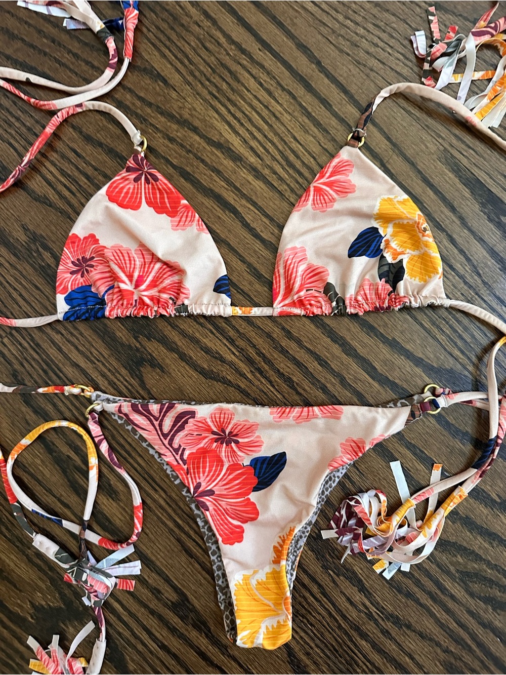 Acacia swimwear Retro Paradise Floral Tie-Side Triangle Bikini small P XS